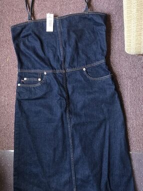 Dark Denim Strapless Dress with Pockets